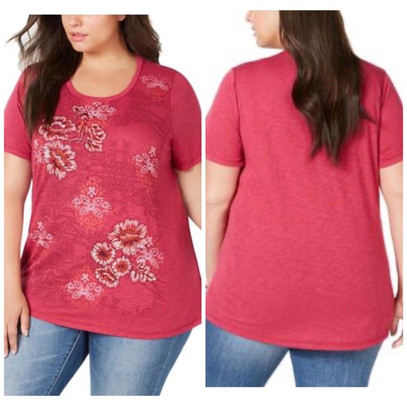 Style & Co. Tops - Style & Co Magenta Embroidered Top Us Sz XL 0X 1X